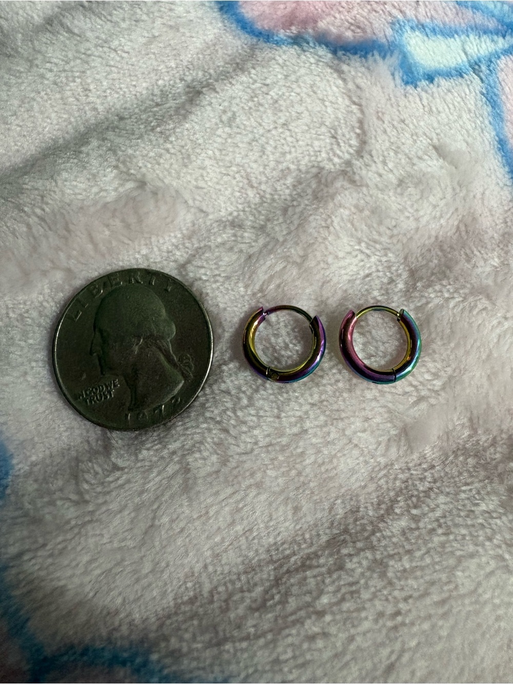 Small Rainbow Hoop Earrings - Titanium Tone